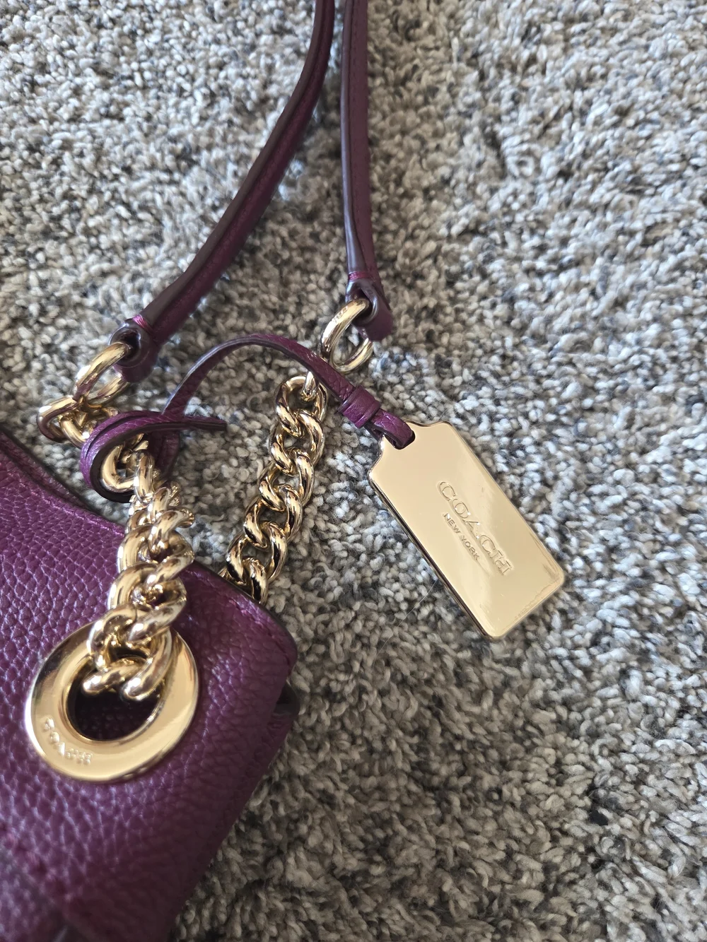 Coach Edie Pebbled Purple Turnlock Chain Bag - Picture 3 of 7